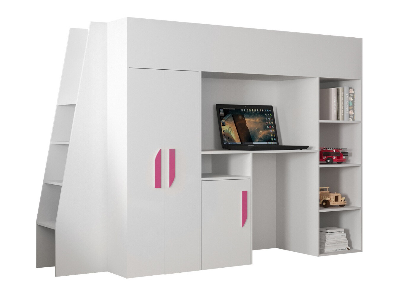 Letto alto Hartford 355 (Bianco + Bianco lucido + Fucsia)
