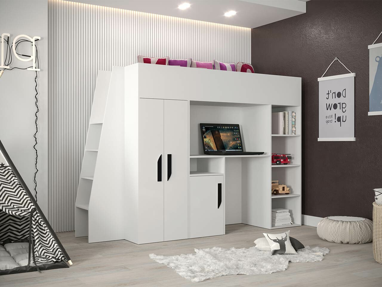 Letto alto Hartford 355 (Bianco + Bianco lucido + Nero)