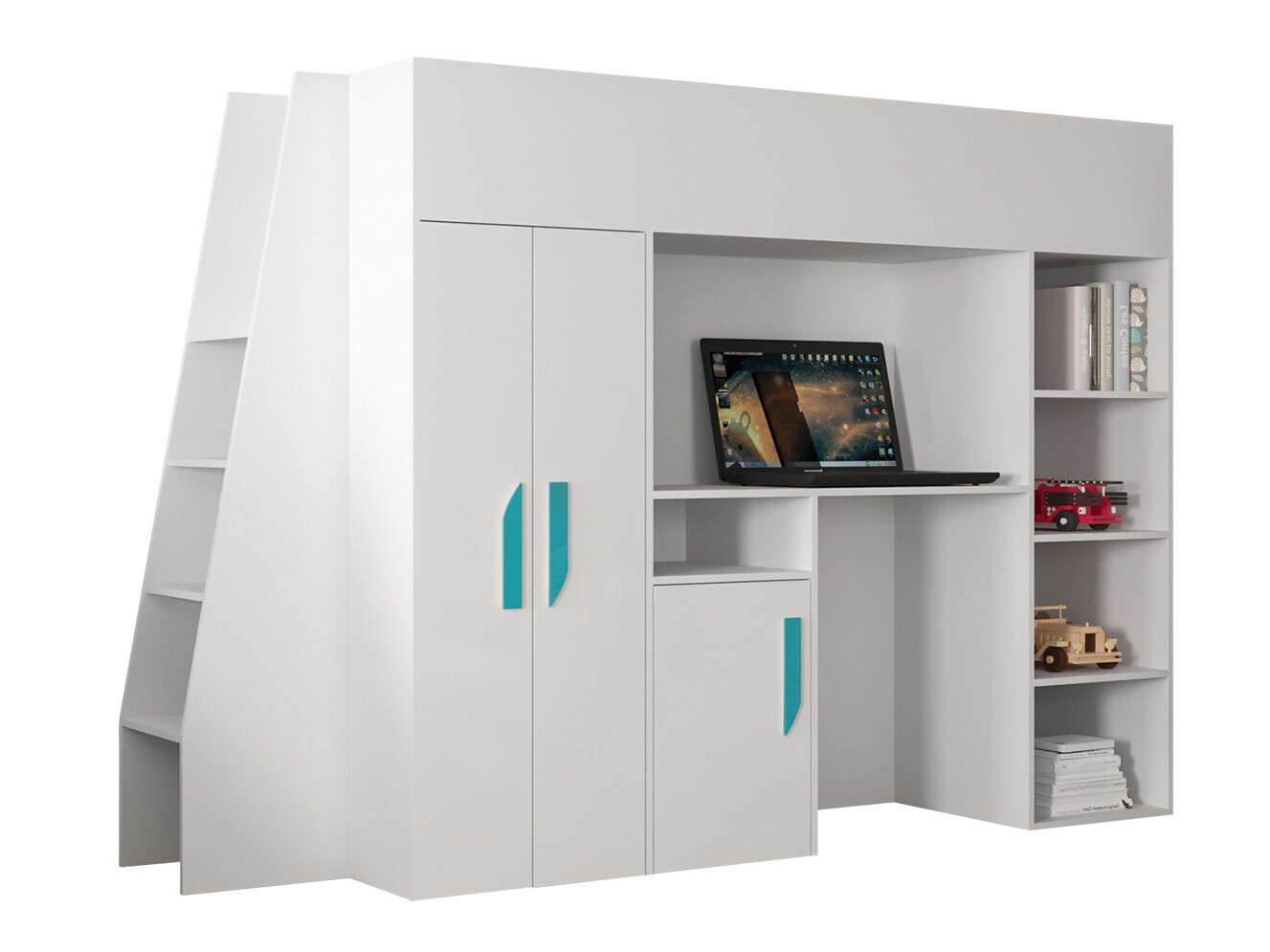 Letto alto Hartford 355 (Bianco + Bianco lucido + Turchese)