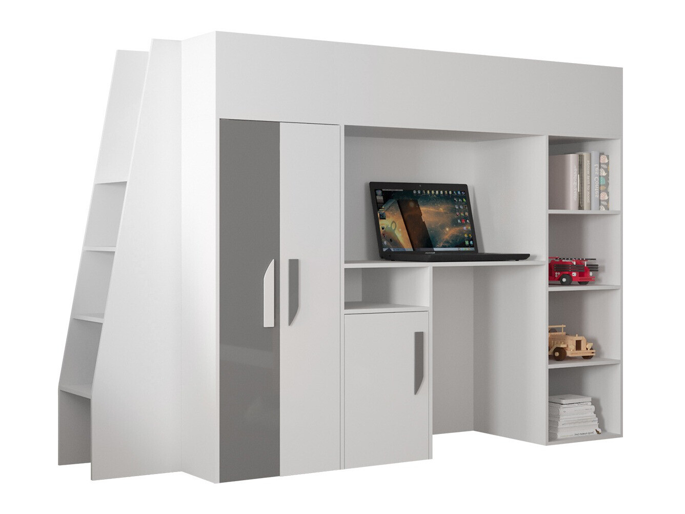 Letto alto Hartford 355 (Bianco + Grigio lucido + Bianco lucido)