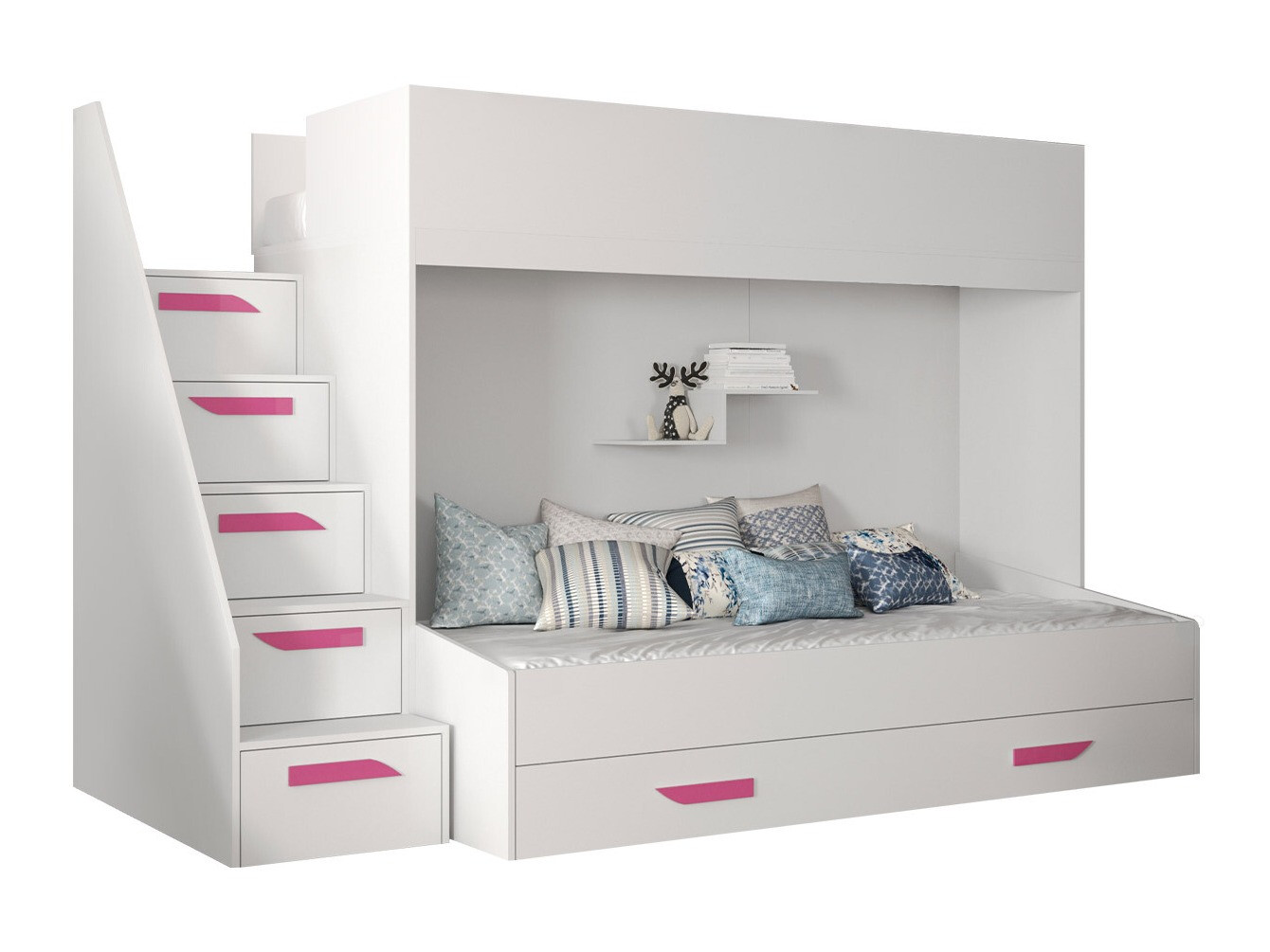 Letto a castello Hartford 356 (Bianco + Bianco lucido + Fucsia)