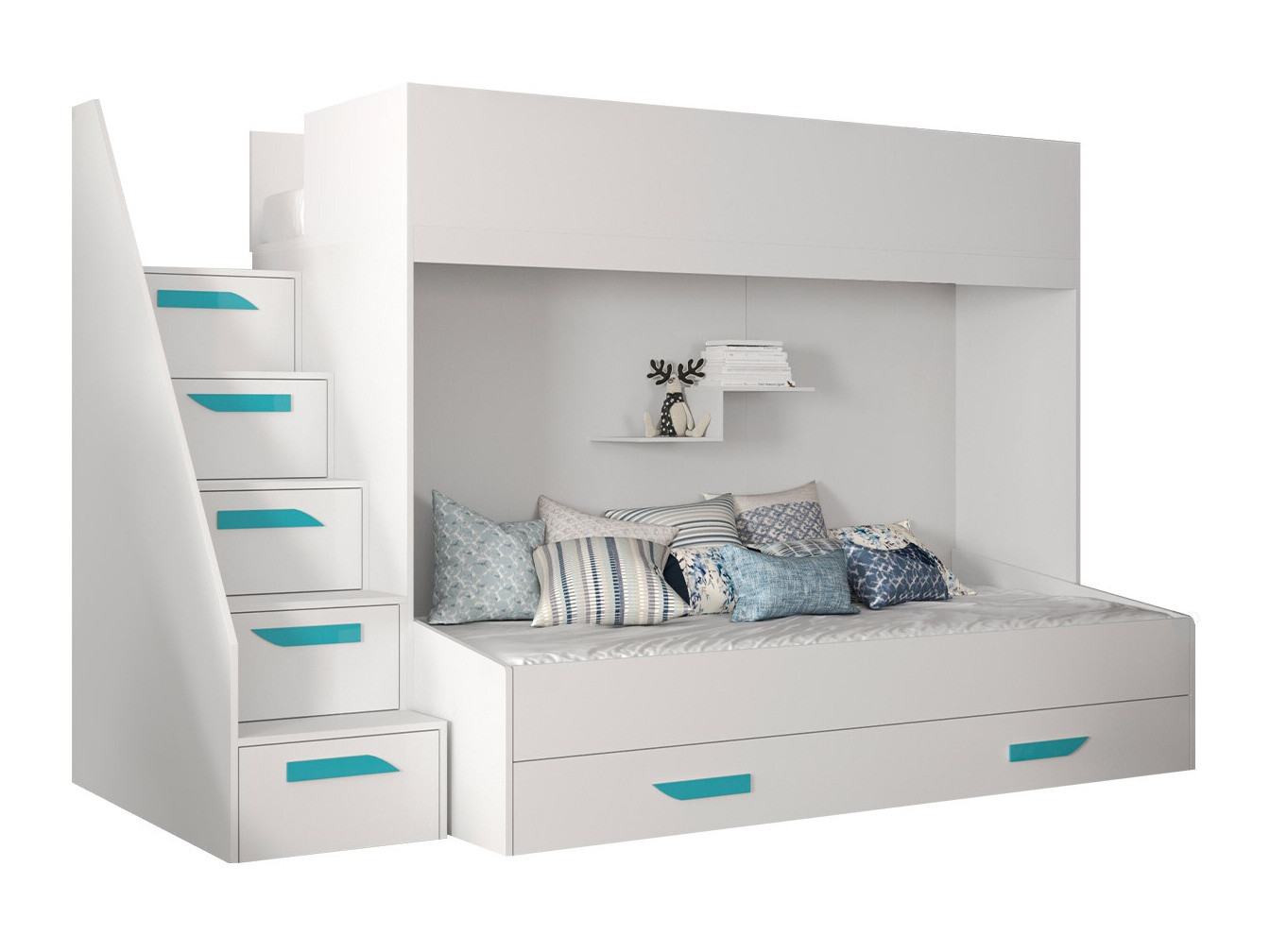 Letto a castello Hartford 356 (Bianco + Bianco lucido + Turchese)