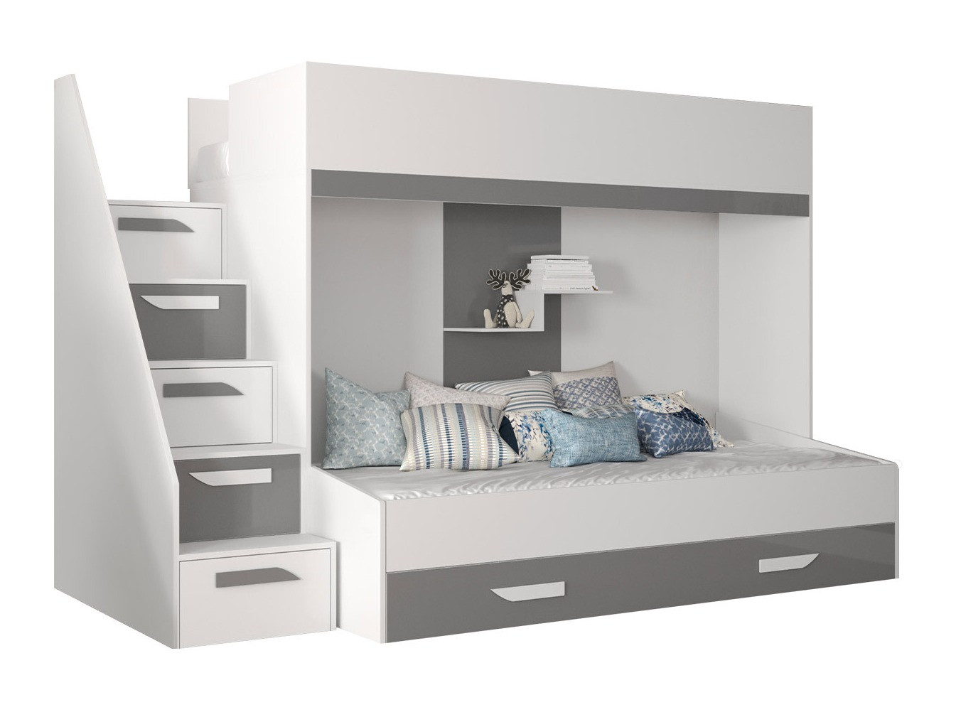 Letto a castello Hartford 356 (Bianco + Grigio lucido + Bianco lucido)