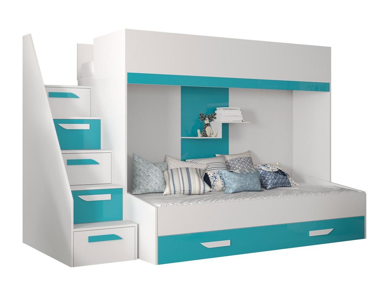 Letto a castello Hartford 356 (Bianco + Lucidare Turchese + Bianco lucido)