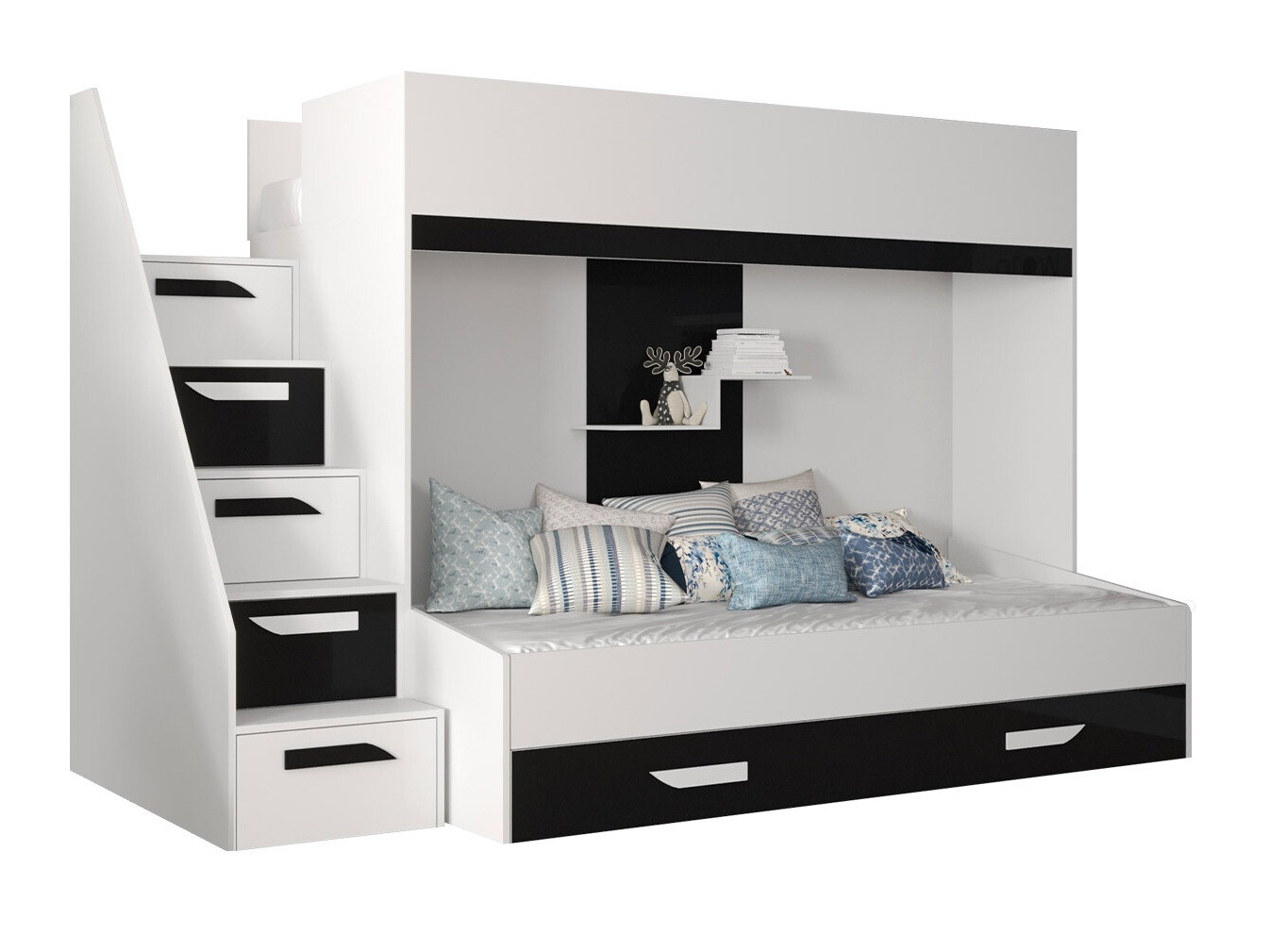 Letto a castello Hartford 356 (Bianco + Nero lucido + Bianco lucido)