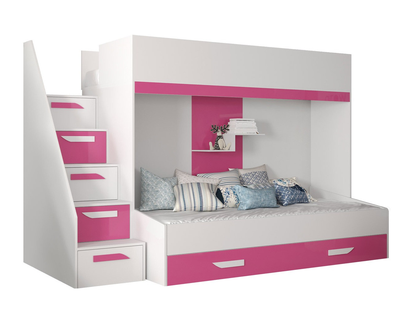 Letto a castello Hartford 356 (Bianco + Rosa lucido + Bianco lucido)