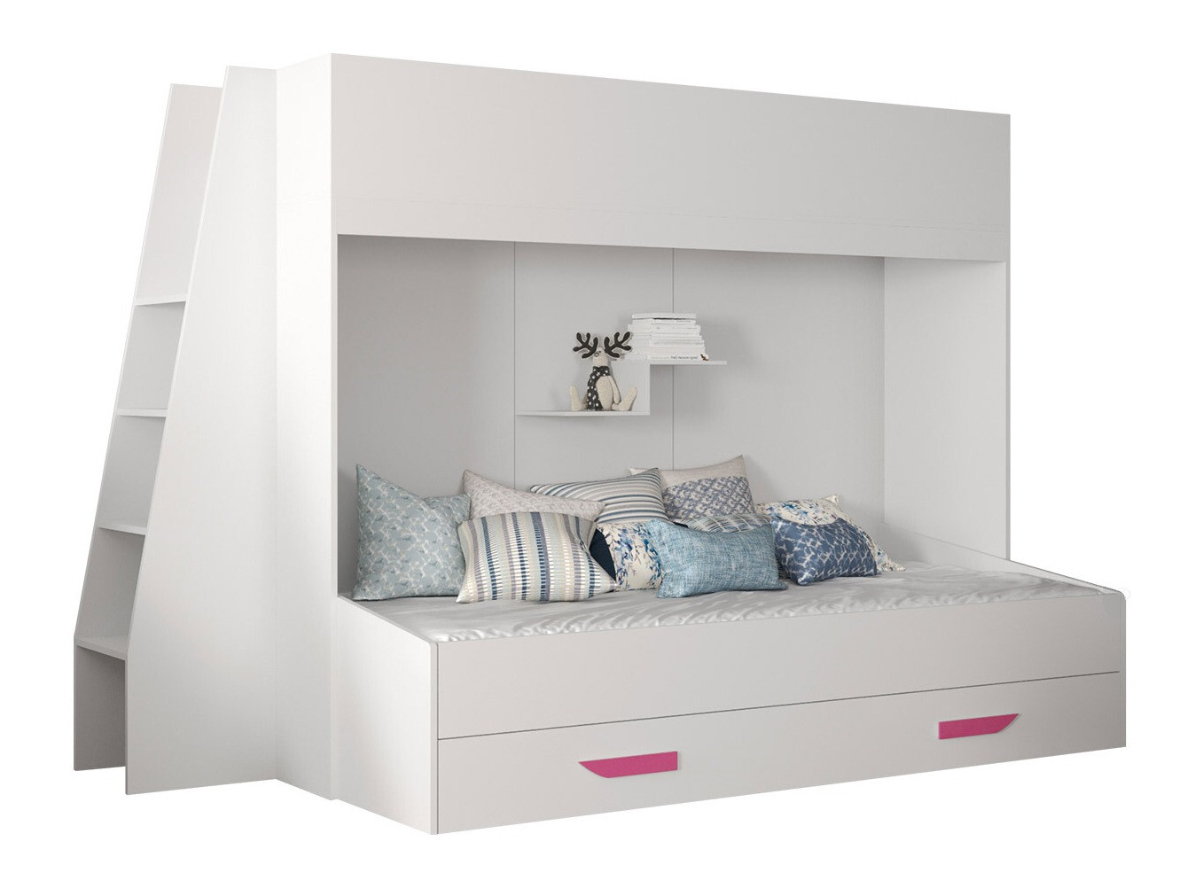 Letto a castello Hartford 357 (Bianco + Bianco lucido + Fucsia)