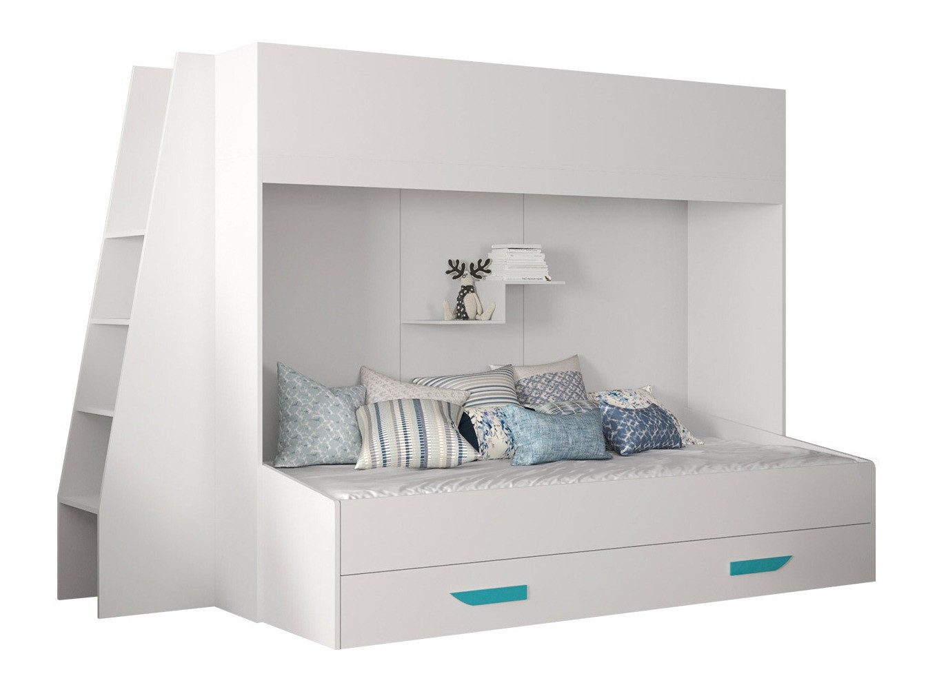Letto a castello Hartford 357 (Bianco + Bianco lucido + Turchese)