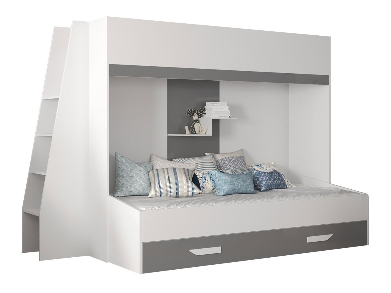Letto a castello Hartford 357 (Bianco + Grigio lucido + Bianco lucido)