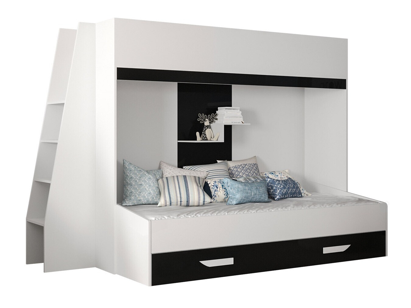 Letto a castello Hartford 357 (Bianco + Nero lucido + Bianco lucido)