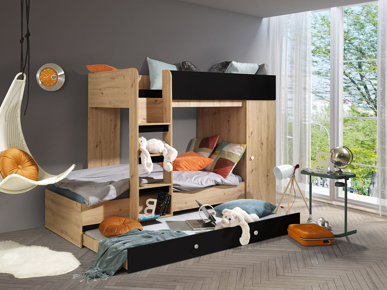 Letto a castello Hartford 360 (Rovere Artisan + Nero)