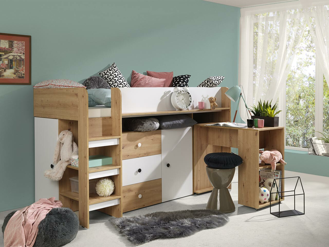 Letto alto Hartford 359 (Rovere Artisan + Bianco)