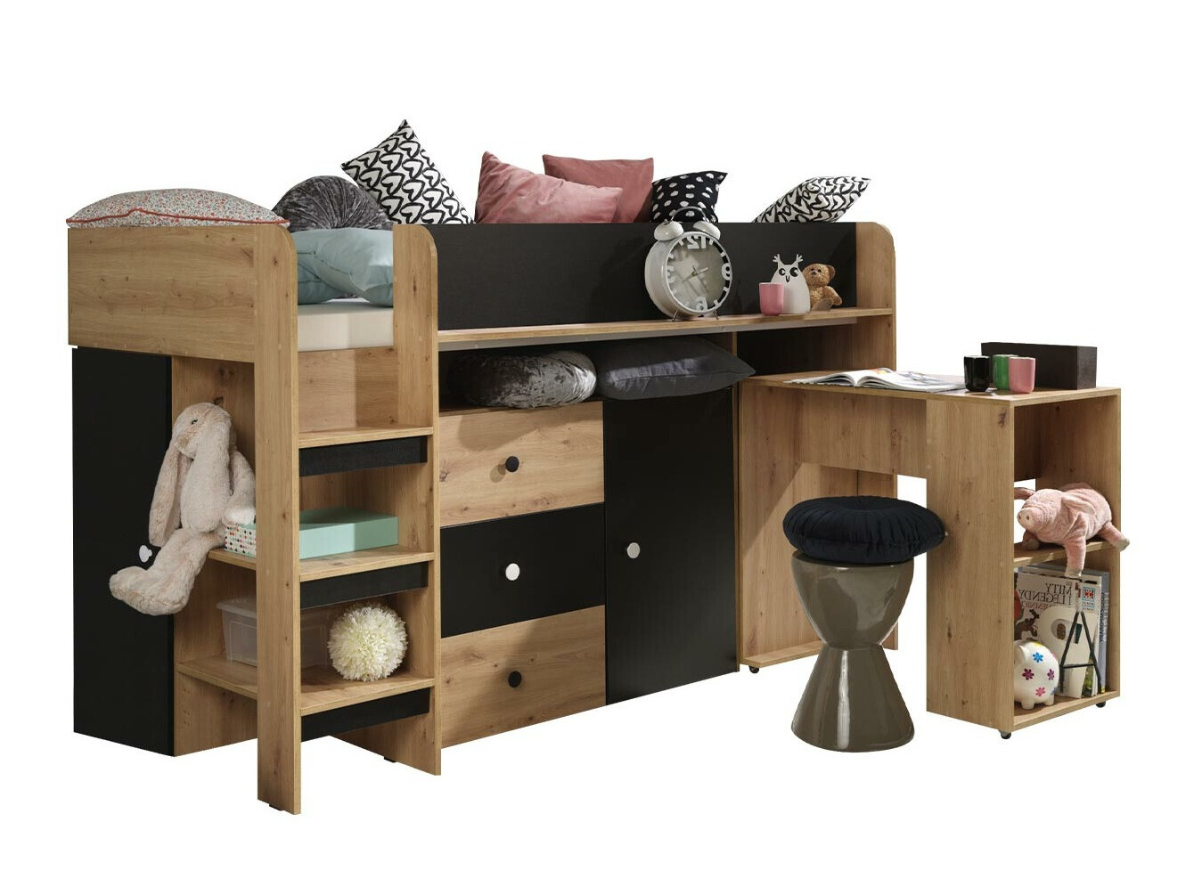 Letto alto Hartford 359 (Rovere Artisan + Nero)