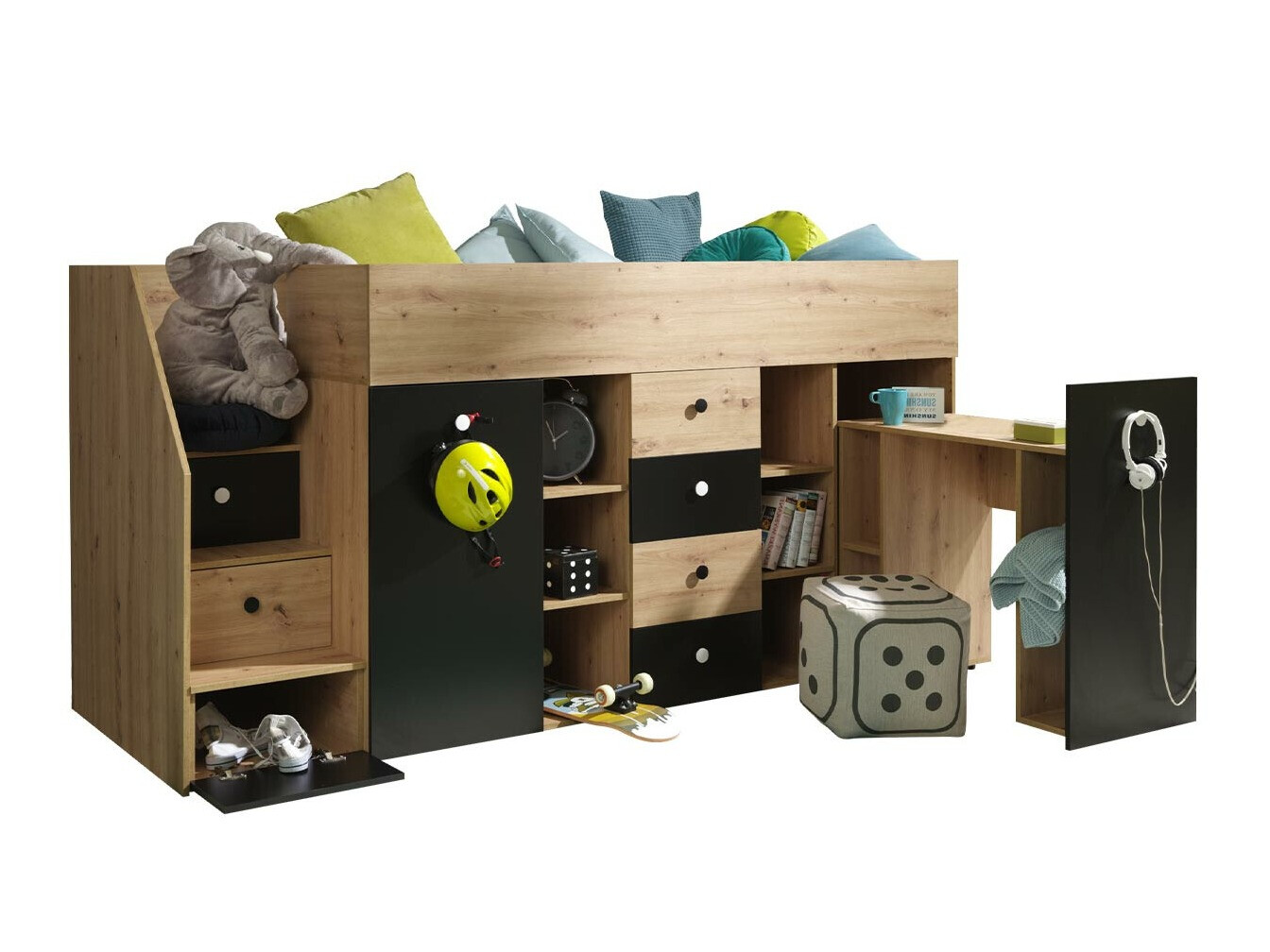 Letto alto Hartford 361 (Rovere Artisan + Nero)