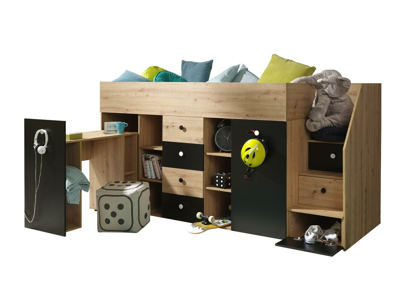 Letto alto Hartford 361 (Rovere Artisan + Nero)