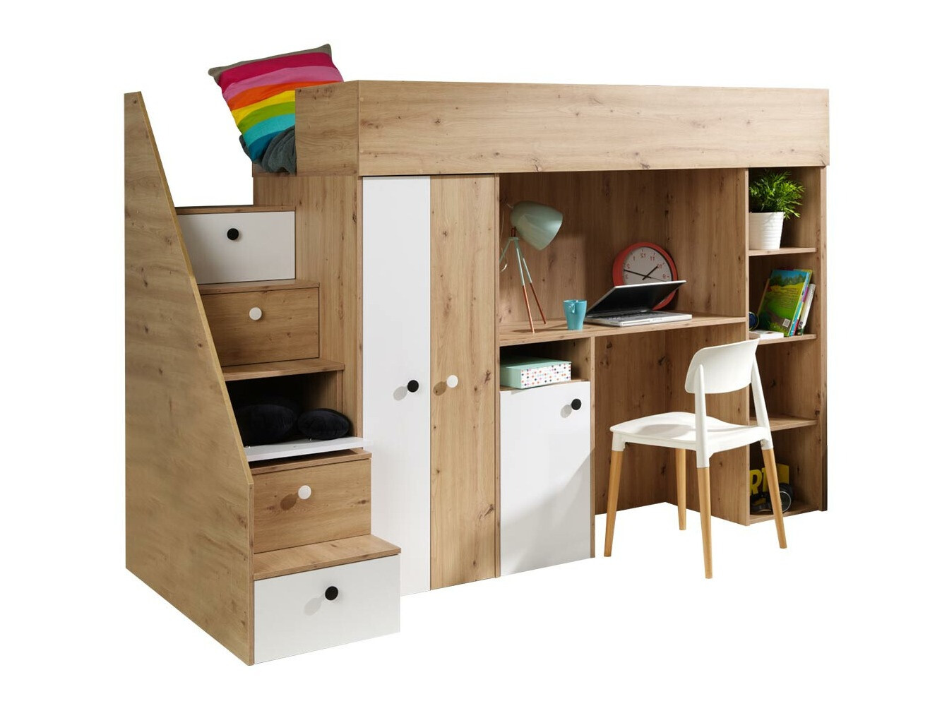 Letto alto Hartford 362 (Rovere Artisan + Bianco)