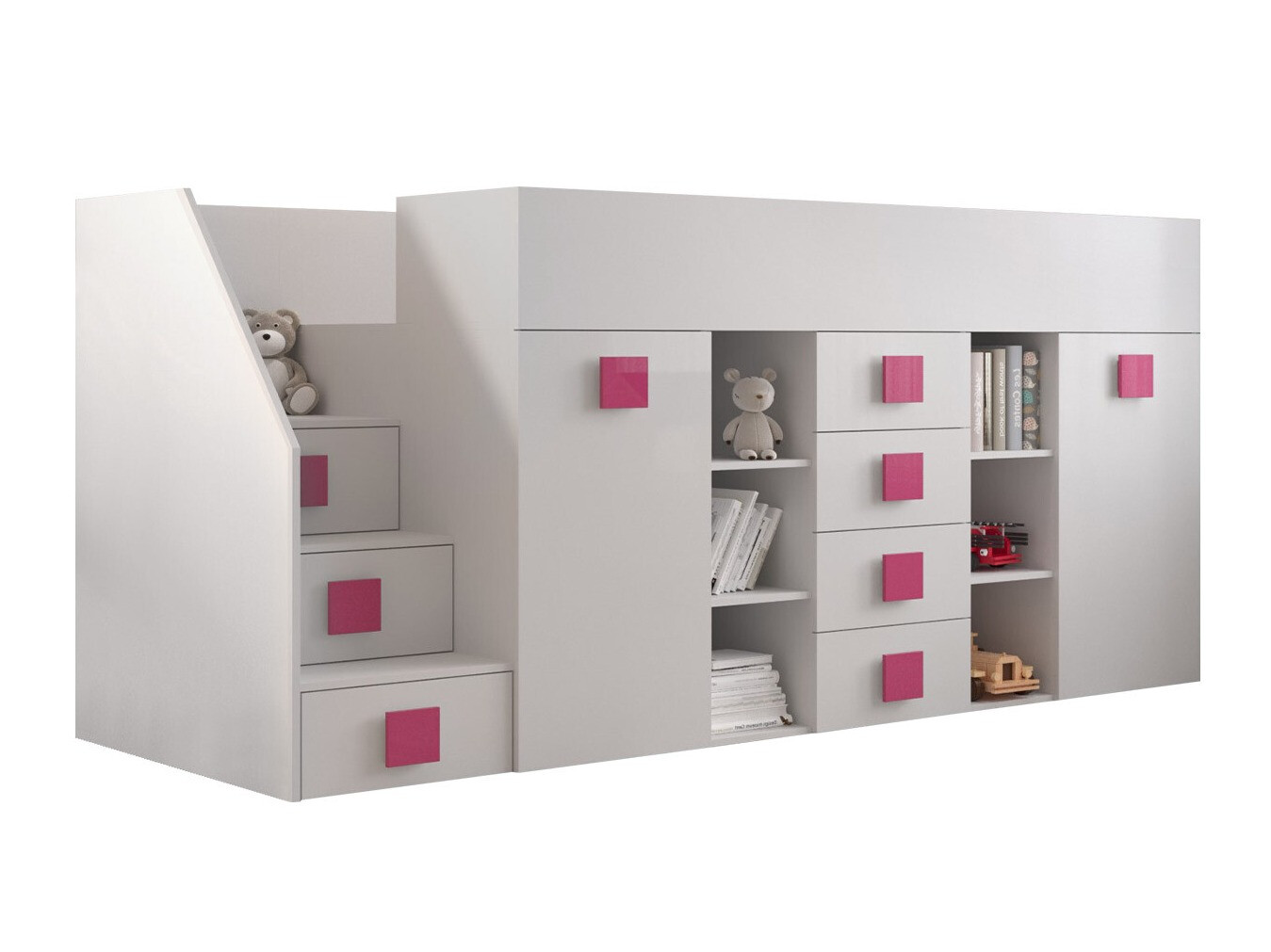 Letto alto Hartford 366 (Bianco + Bianco lucido + Fucsia)