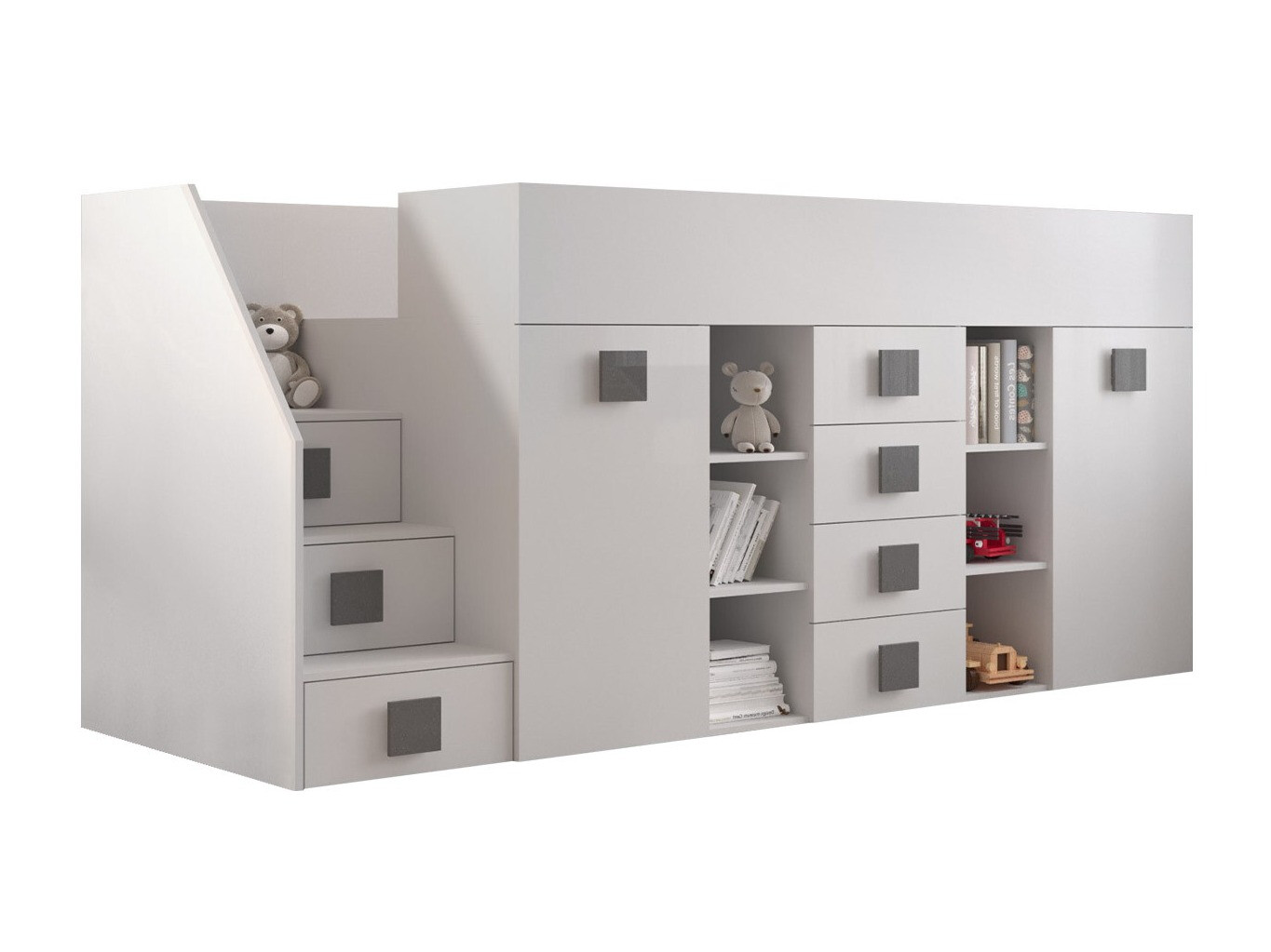 Letto alto Hartford 366 (Bianco + Bianco lucido + Grigio)