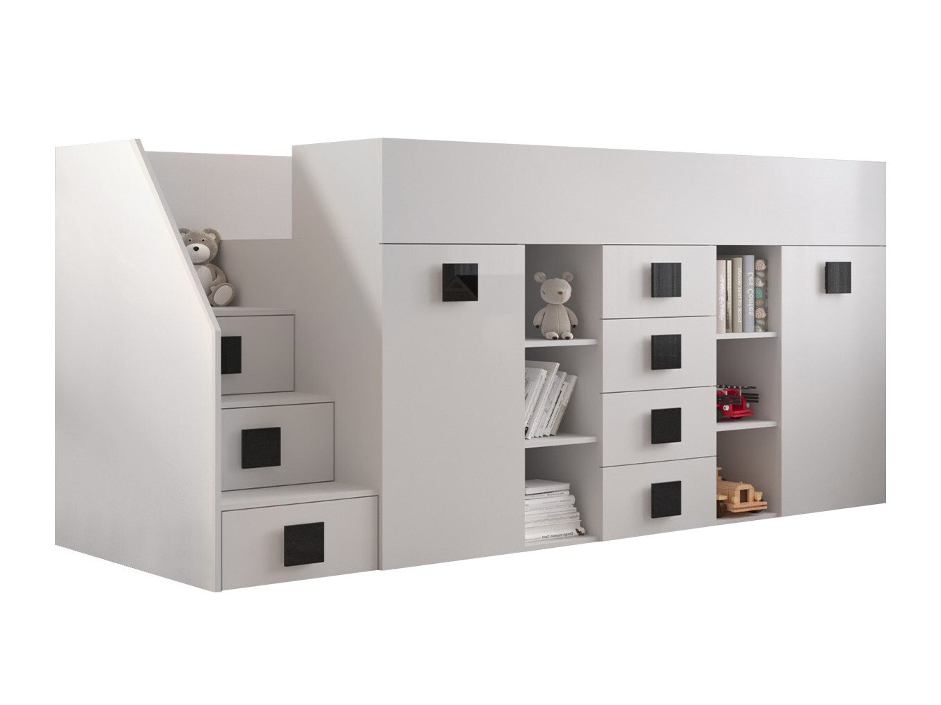 Letto alto Hartford 366 (Bianco + Bianco lucido + Nero)