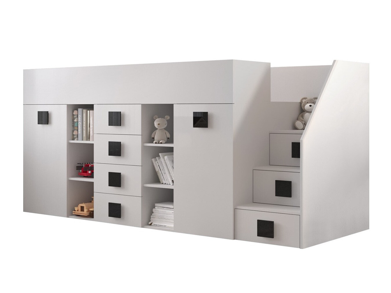 Letto alto Hartford 366 (Bianco + Bianco lucido + Nero)