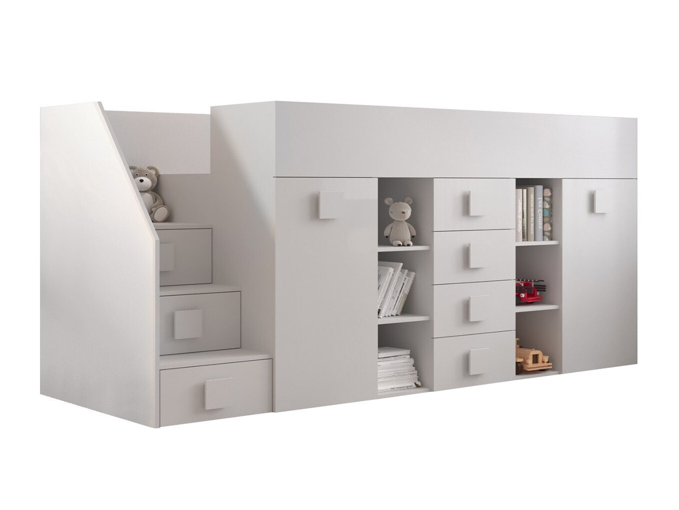 Letto alto Hartford 366 (Bianco + Bianco lucido)