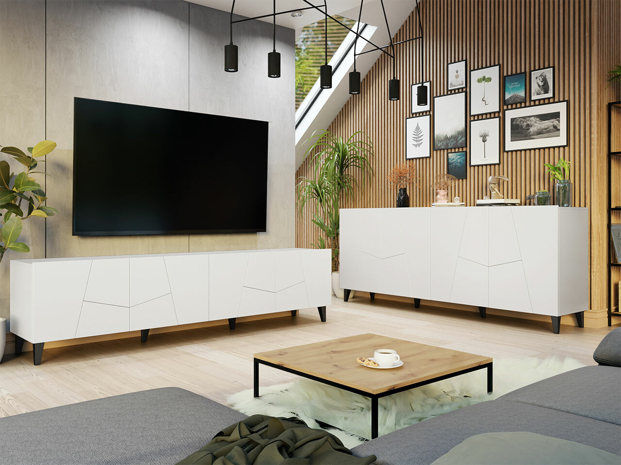 Parete attrezzata Charlotte 182 (Bianco + Nero)