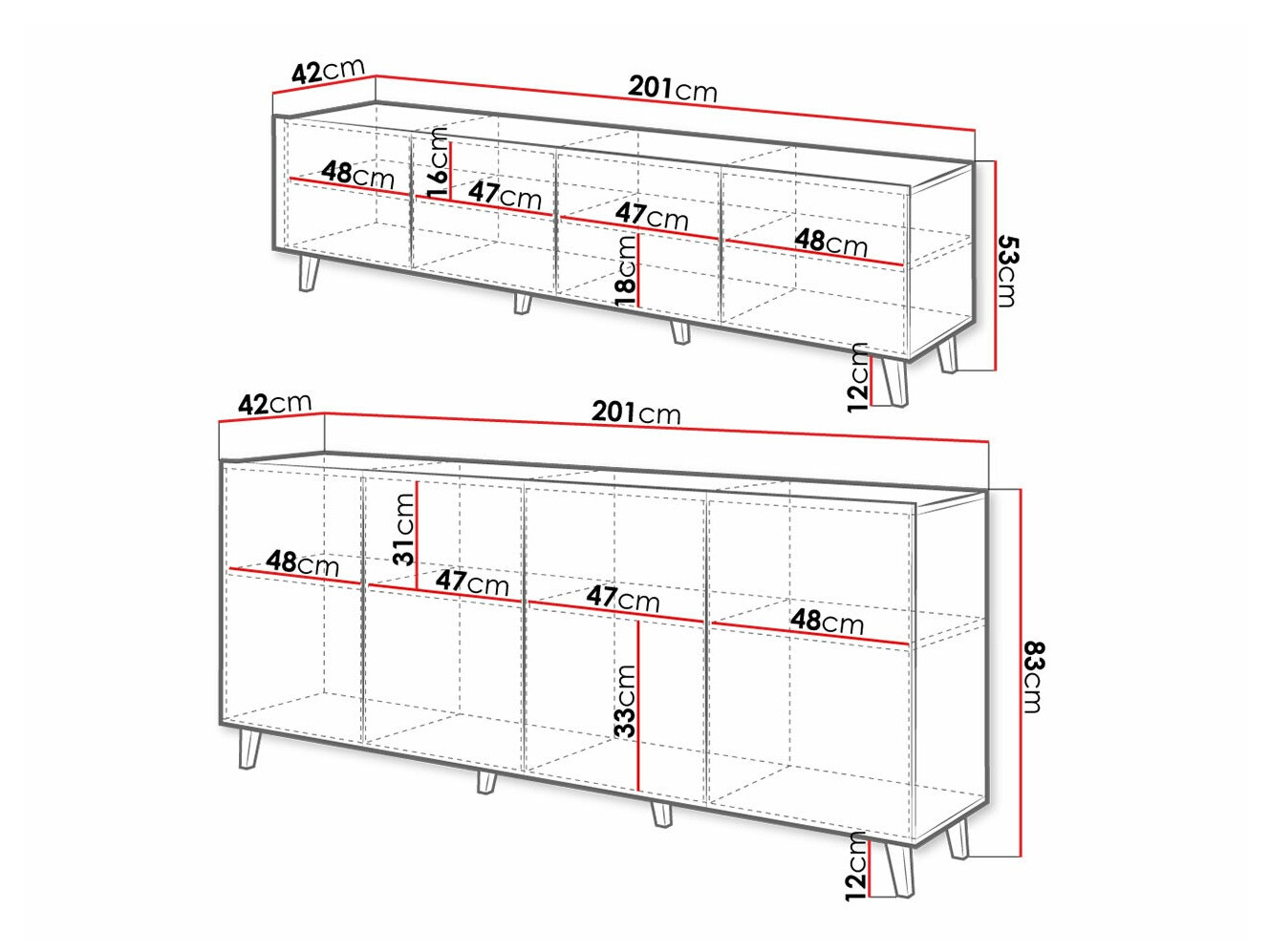 Parete attrezzata Charlotte 182 (Bianco + Nero)