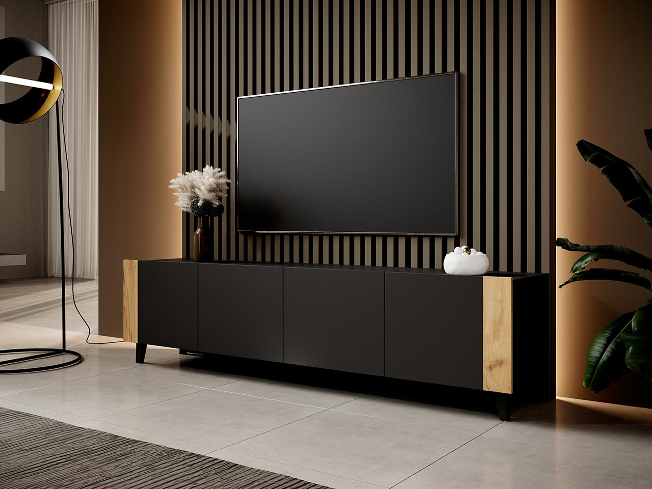 Mobile porta TV Charlotte 184 (Nero + Craft quercia)