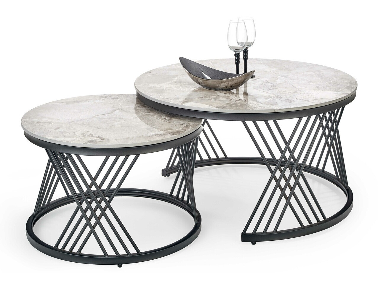 Set tavolino da caffè Houston Acetum (Nero + Marmo grigio)
