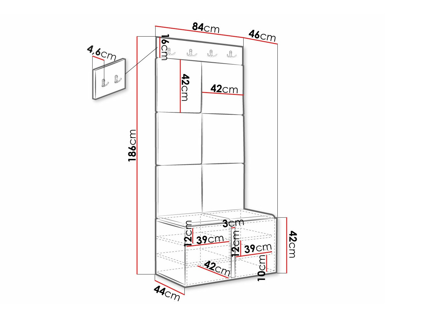 Set arredo da corridoio Hartford 375 (Eco pelle Soft 011)
