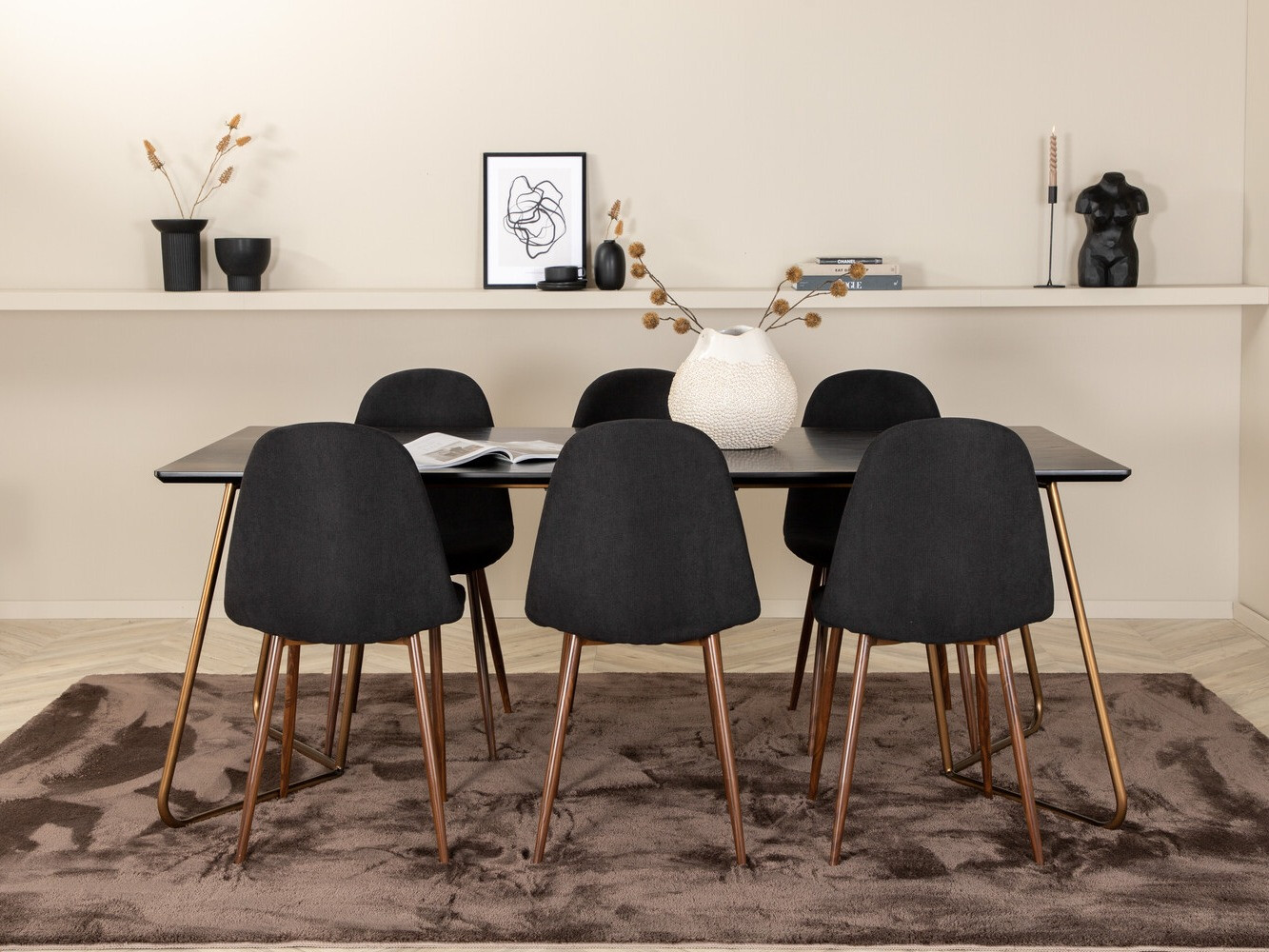 Set sala da pranzo Dallas 2713 (Nero + Noce)