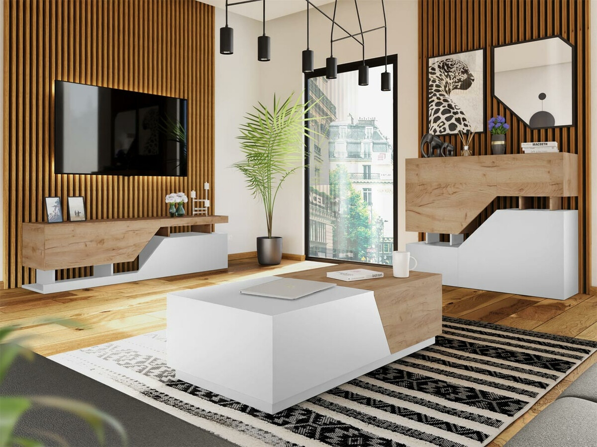 Tavolino da caffè Comfivo Daldune (Bianco + Quercia di Wotan)