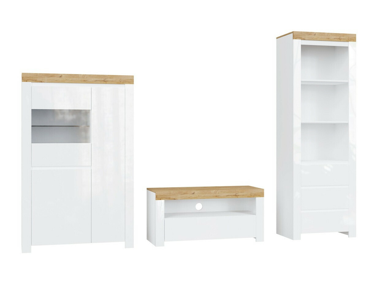 Parete attrezzata Sonsoru 146 (Bianco + Bianco lucido + Quercia di Wotan)