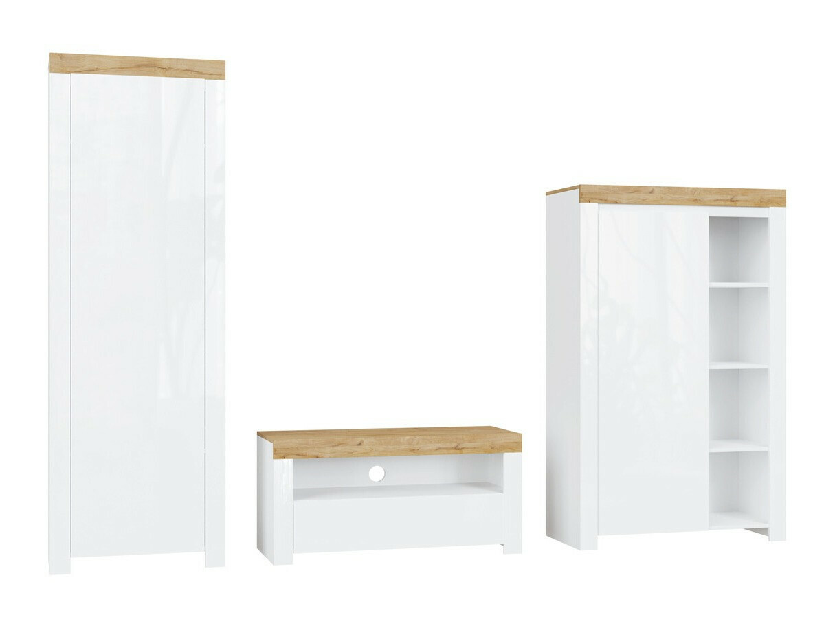 Parete attrezzata Sonsoru 147 (Bianco + Bianco lucido + Quercia di Wotan)