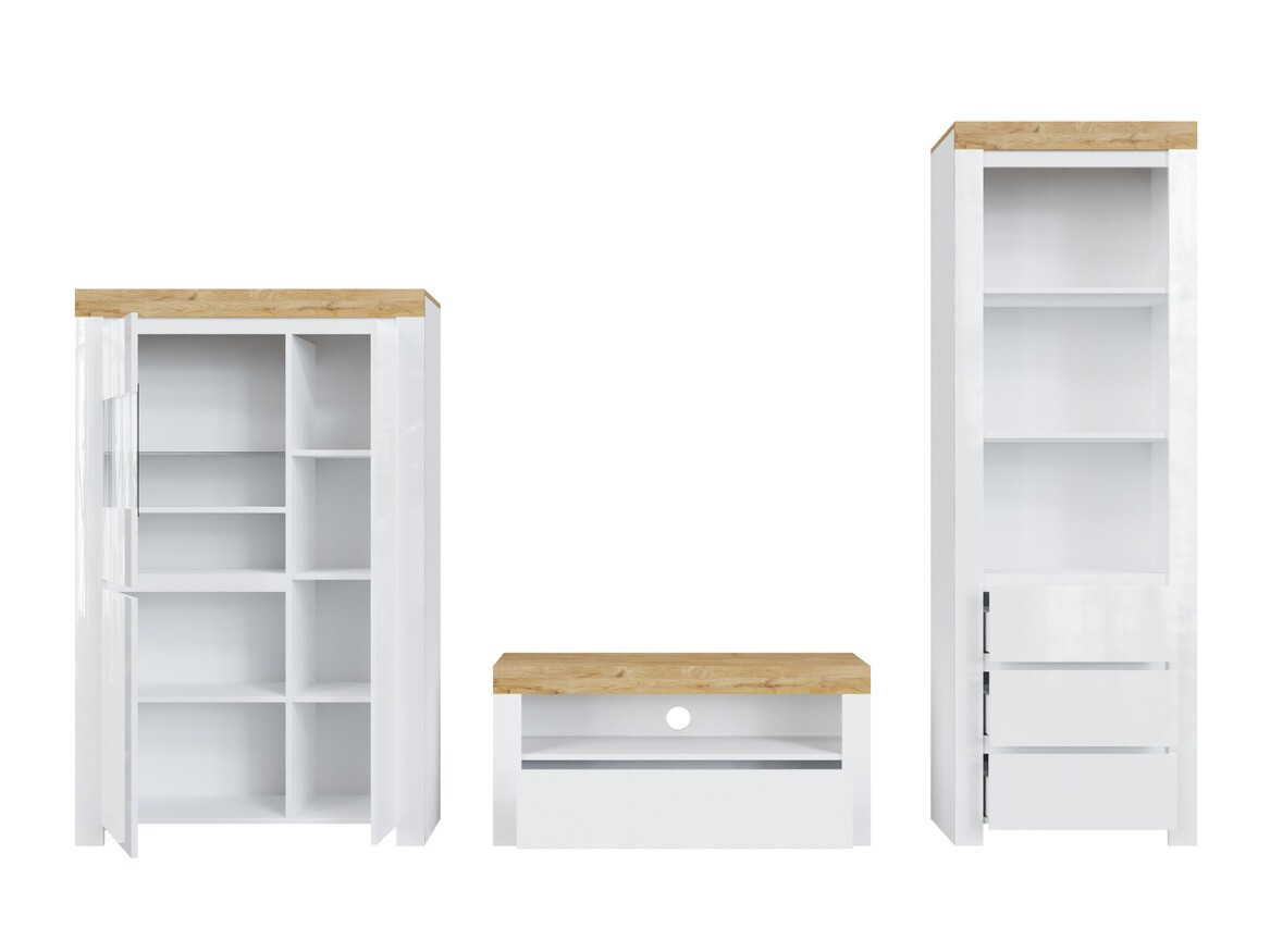 Parete attrezzata Sonsoru 146 (Bianco + Bianco lucido + Quercia di Wotan)