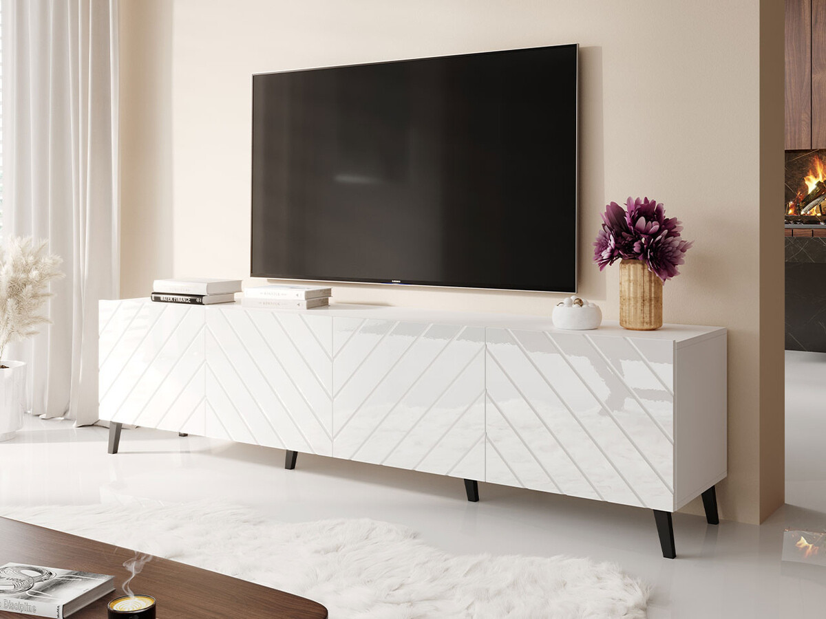 Mobile porta TV Charlotte 145 (Bianco + Bianco lucido)