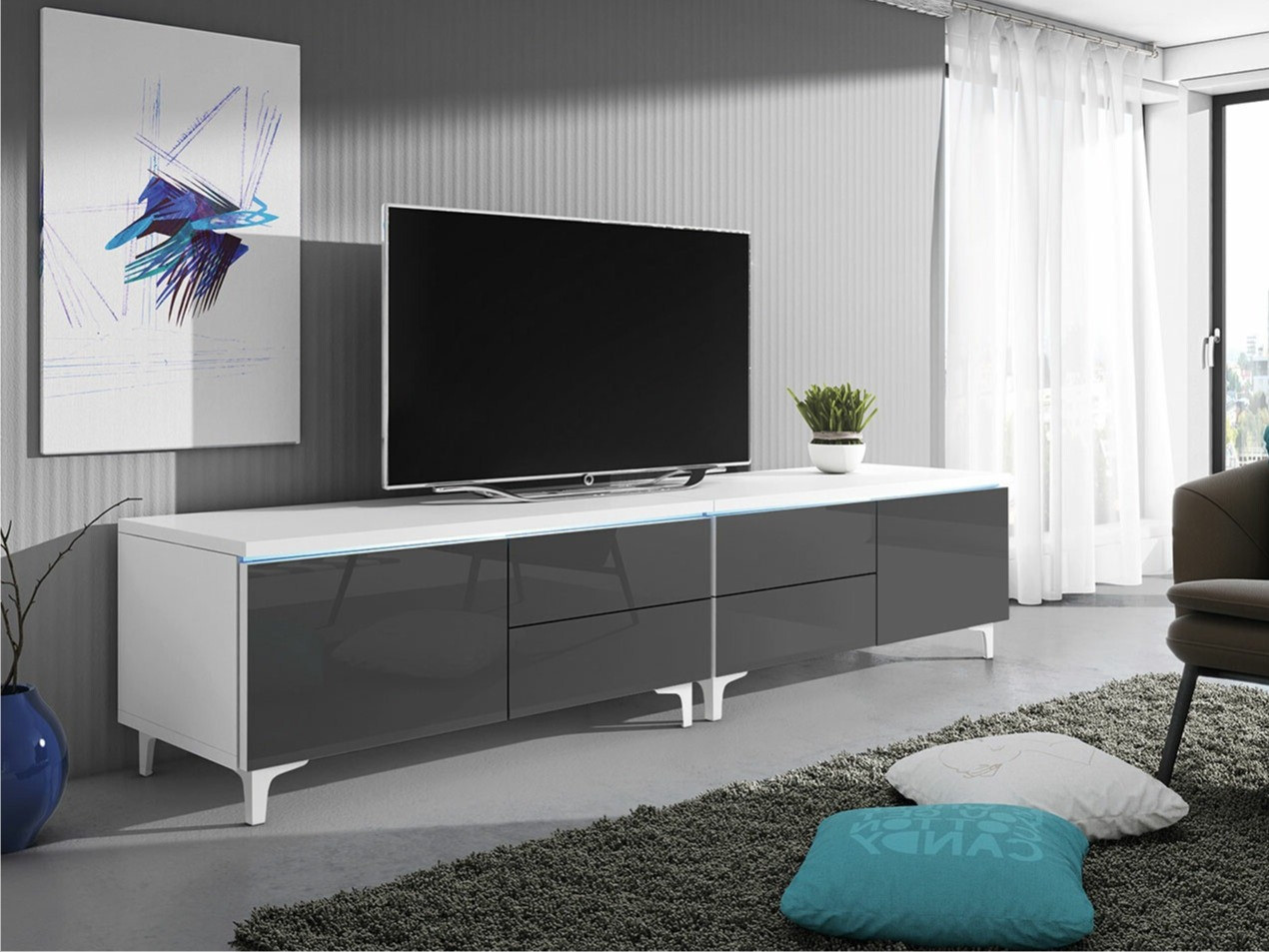 Mobile porta TV Hortus I (Bianco + Grigio lucido)