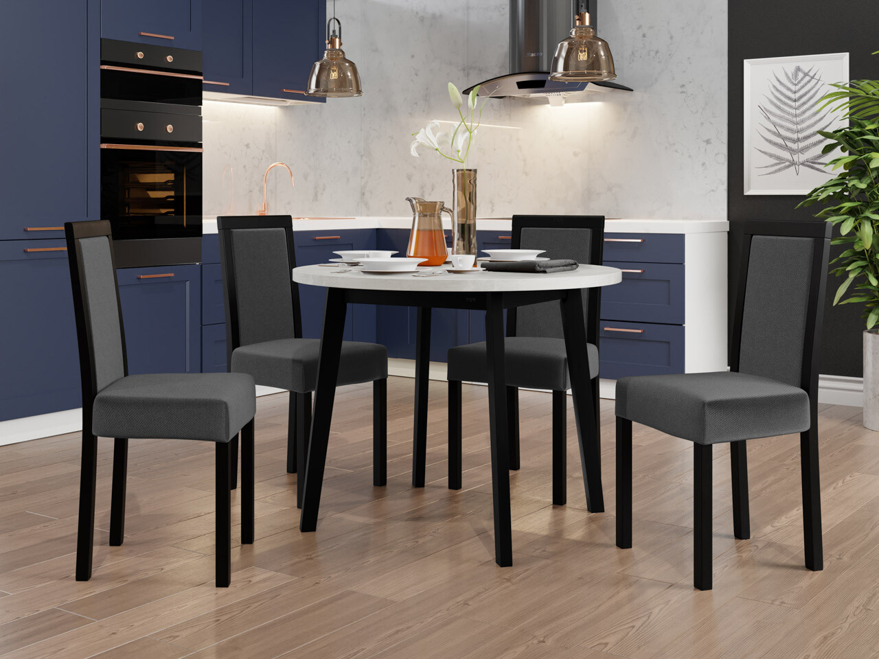 Set sala da pranzo Victorville 256 (Bianco + Nero)