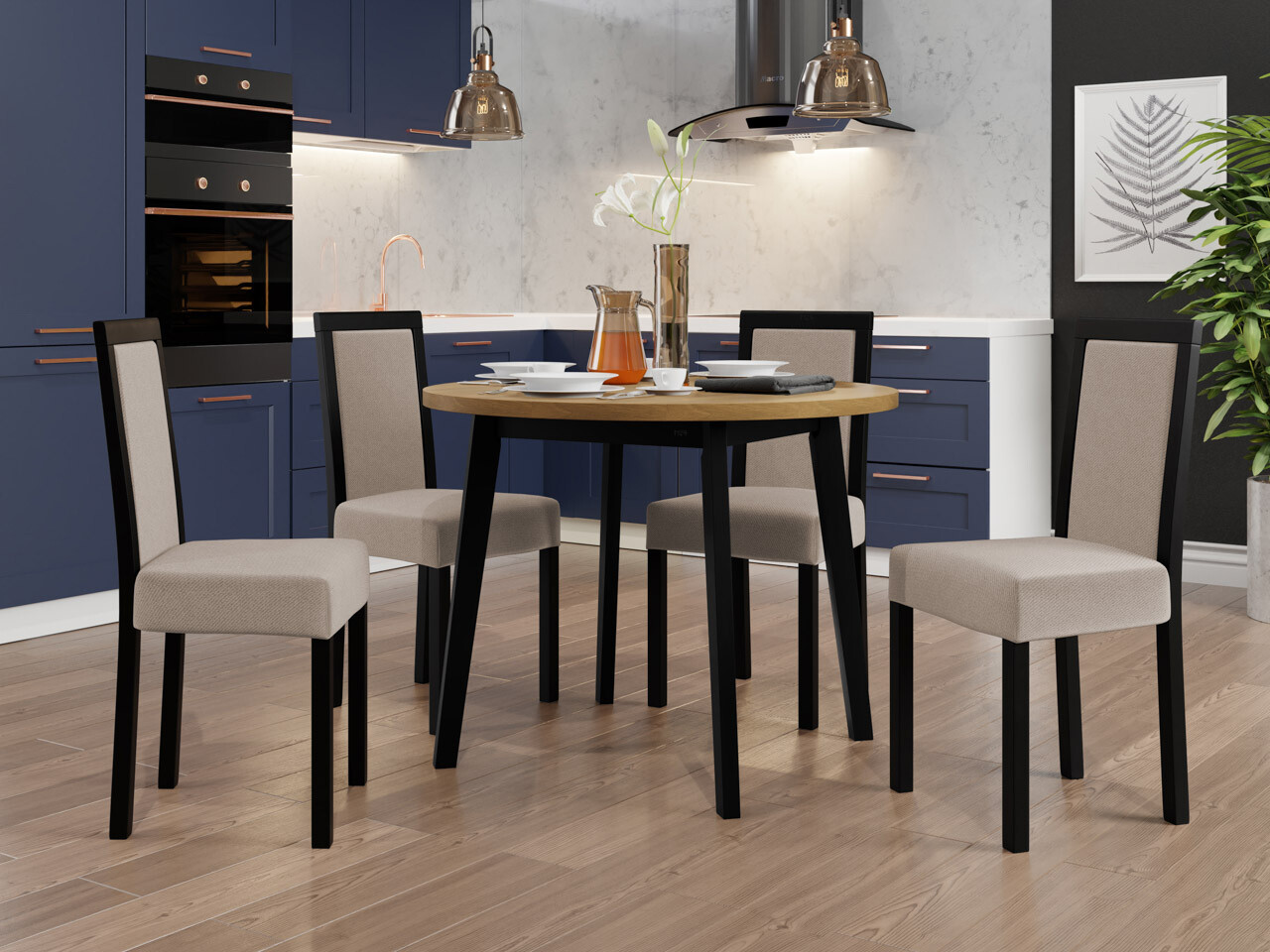 Set sala da pranzo Victorville 256 (Nipote di quercia + Nero)