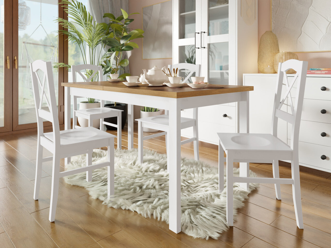 Set sala da pranzo Victorville 281 (Bianco + Nipote di quercia)