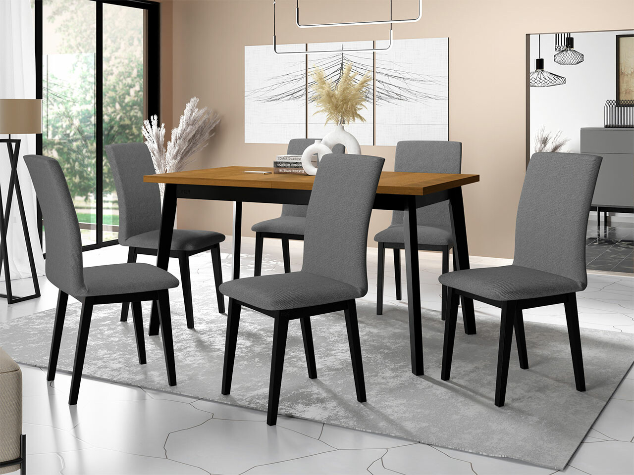 Set sala da pranzo Victorville 288 (Nipote di quercia + Nero)