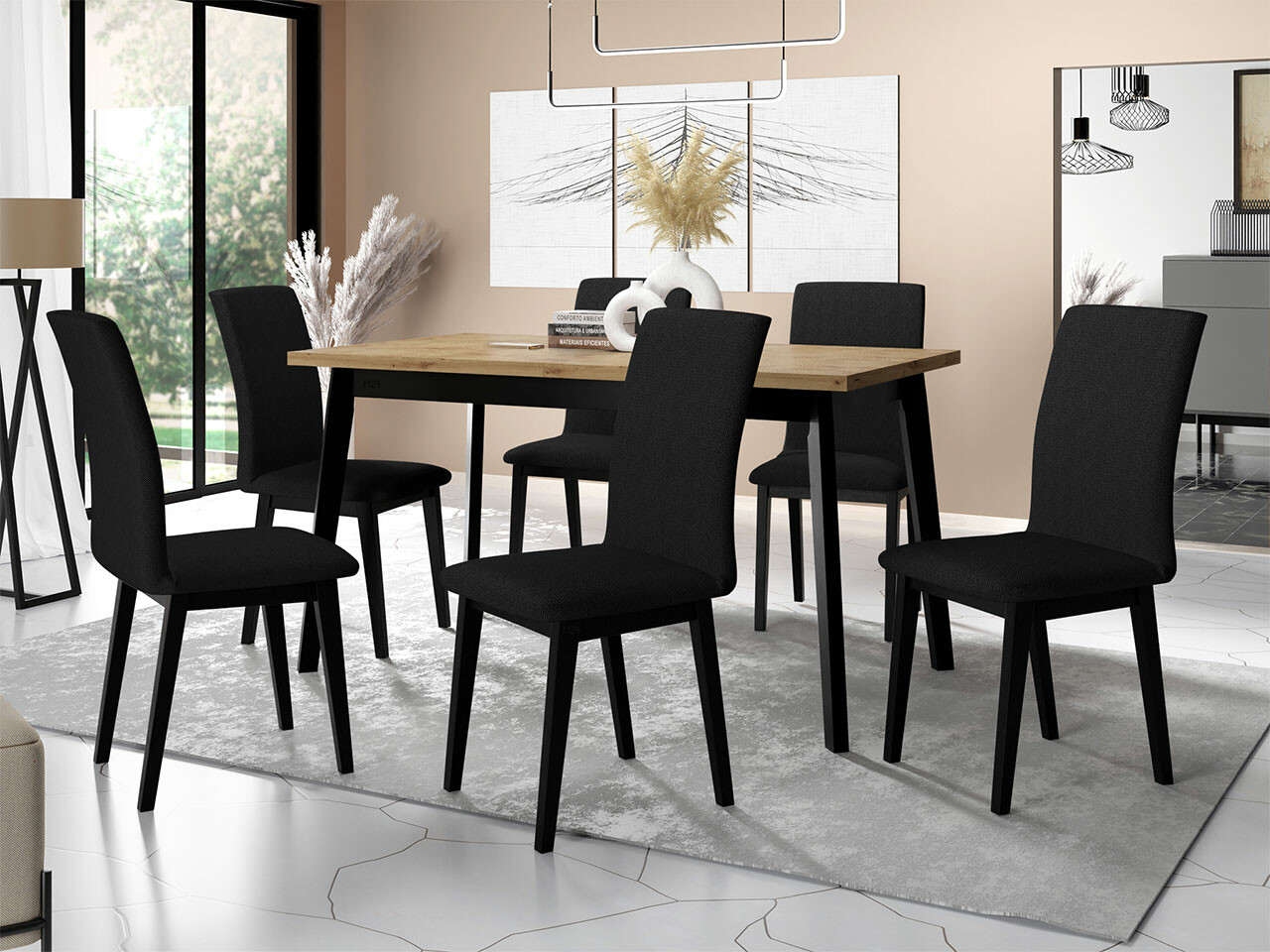 Set sala da pranzo Victorville 288 (Rovere Artisan + Nero)