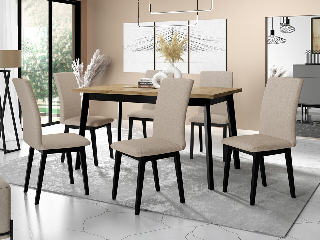Set sala da pranzo Victorville 288 (Rovere Artisan + Nero)