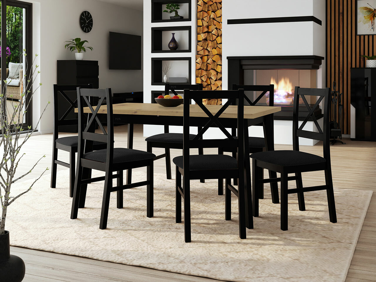 Set sala da pranzo Victorville 295 (Rovere Artisan + Nero)