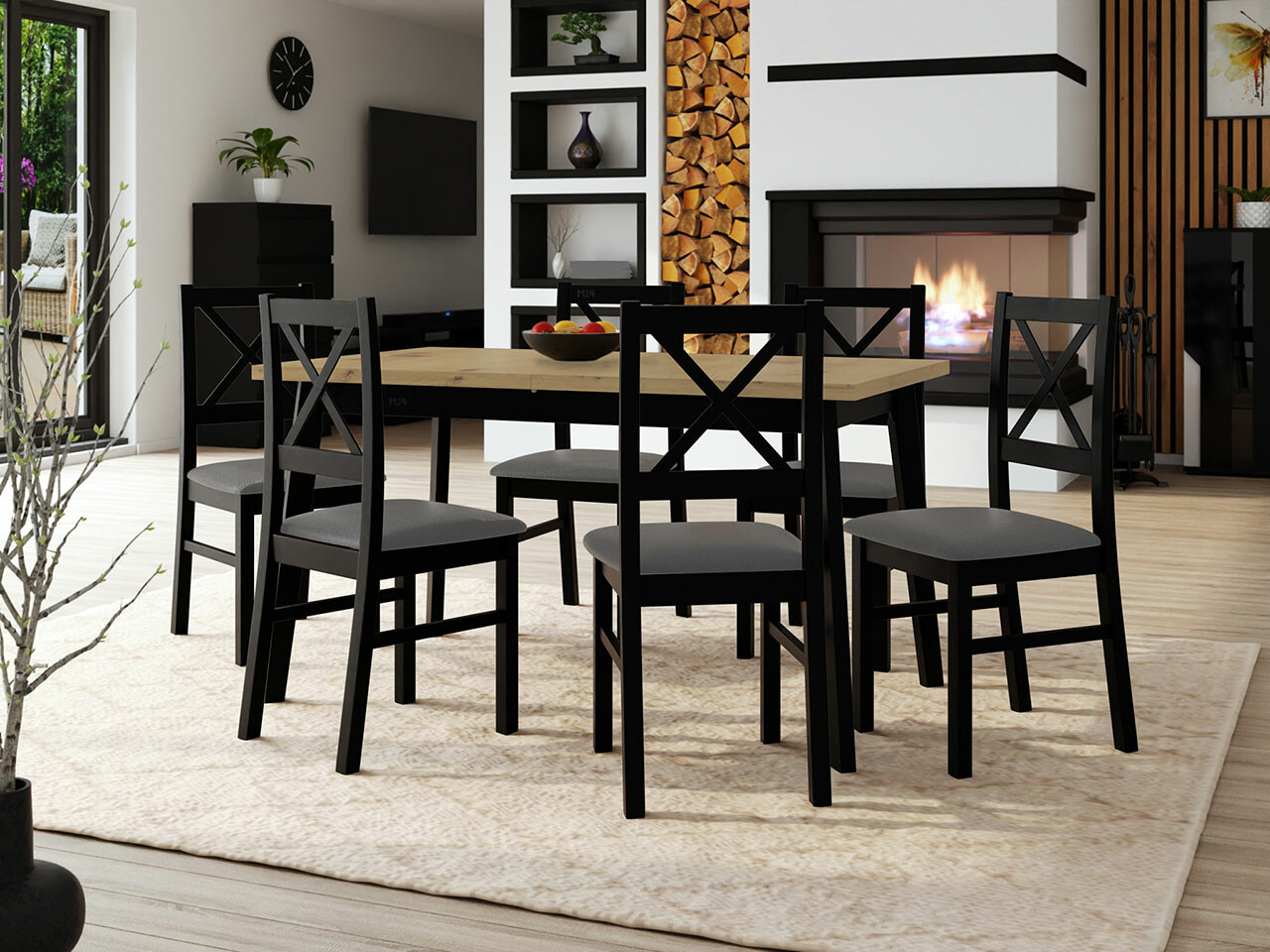 Set sala da pranzo Victorville 295 (Rovere Artisan + Nero)