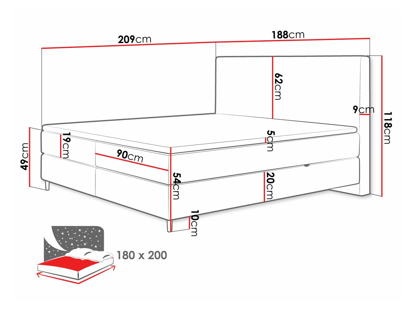 Letto continentale ComfiDream Miraara (Poso 05 + Kronos 05)