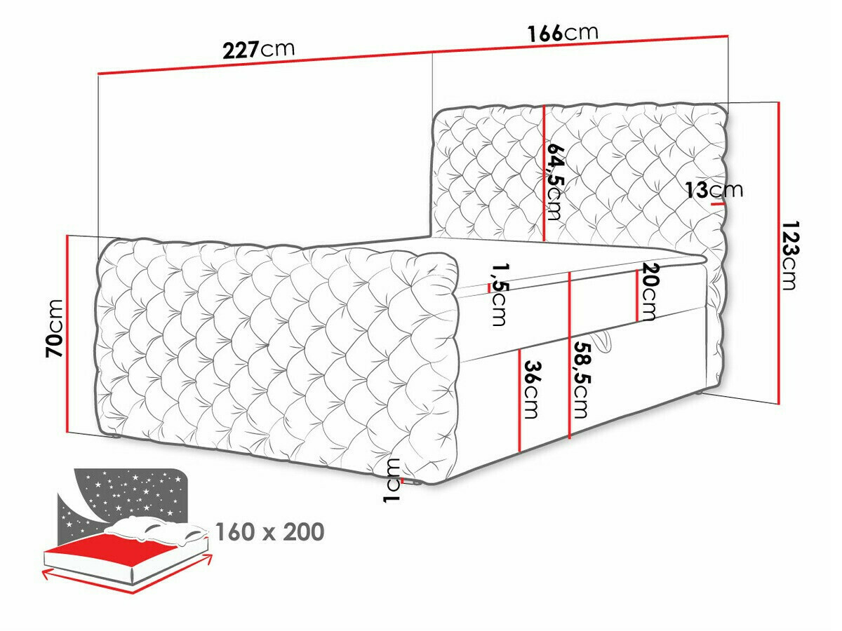 Letto continentale Lac I (Velluto 17)