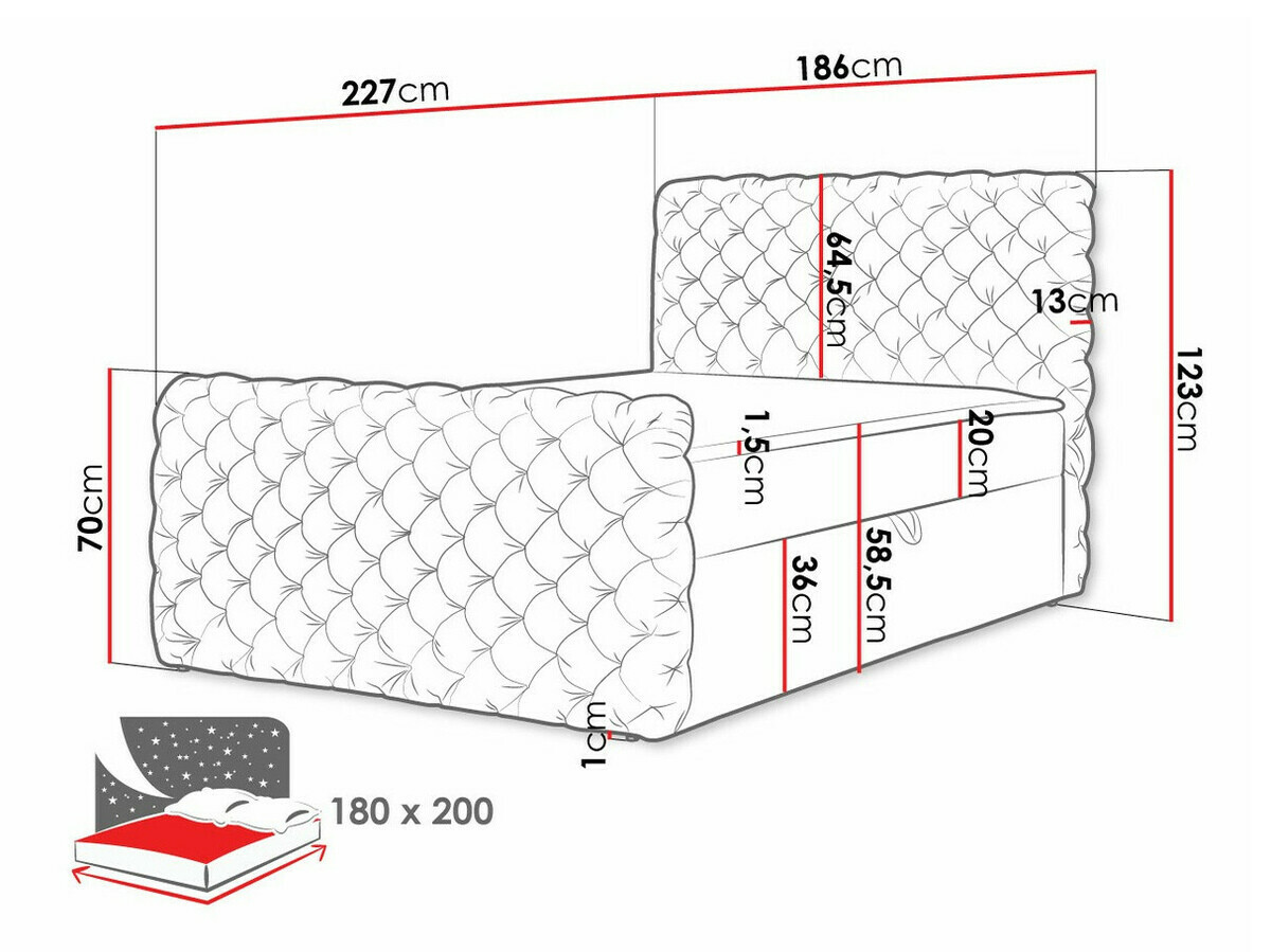 Letto continentale Lac I (Velluto 17)