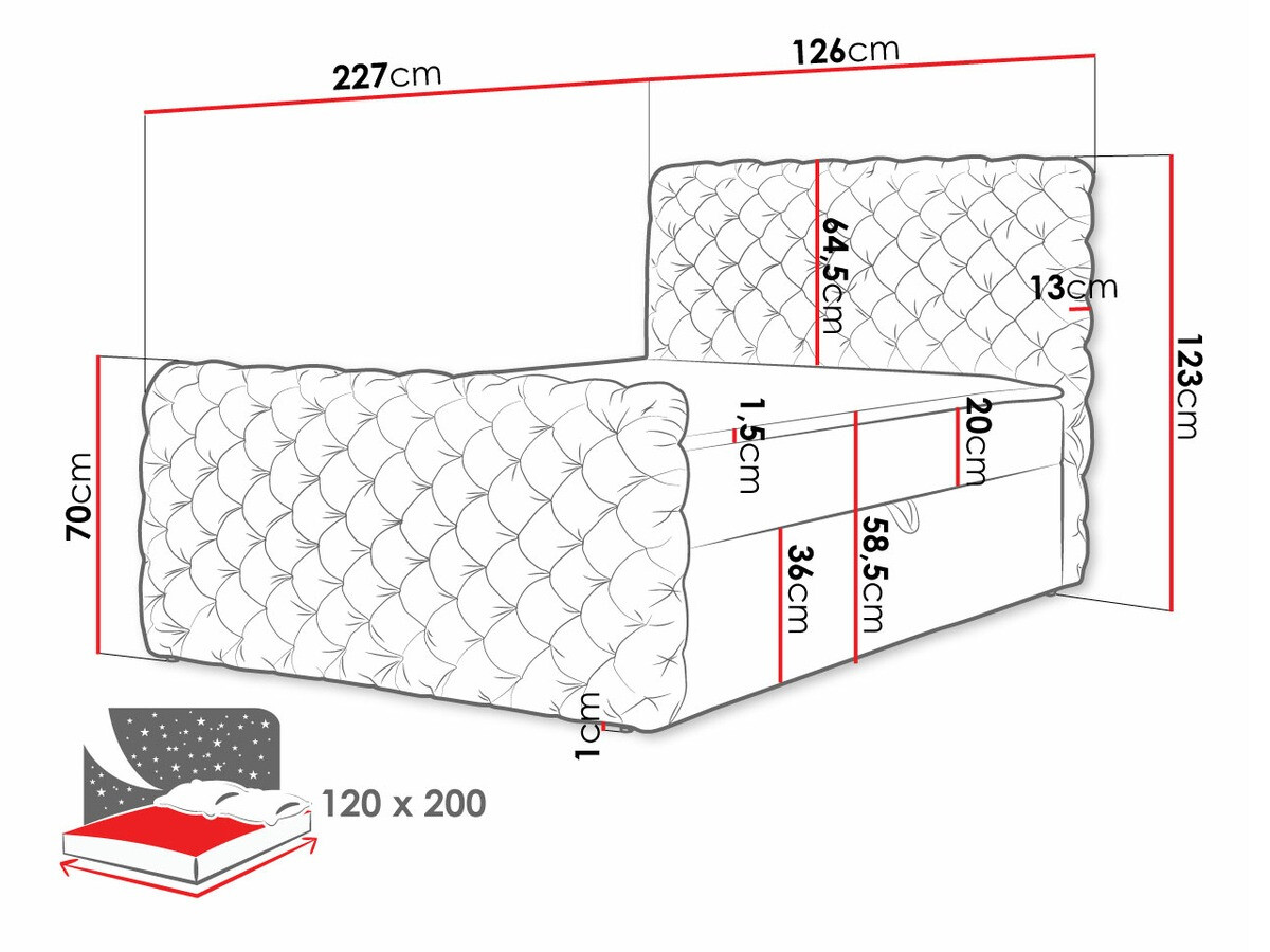 Letto continentale Lac I (Velluto 20)