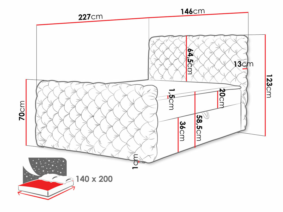 Letto continentale Lac I (Velluto 20)